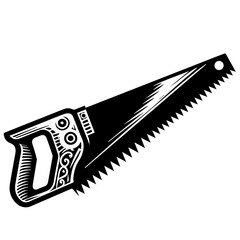 Obraz premium Illustration of a hand saw with decorative handle design in black and white color scheme isolated