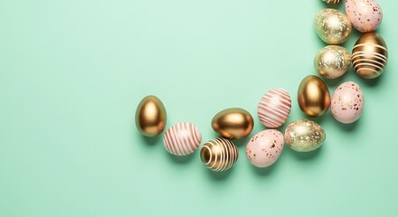 Easter Eggs Decorated in Gold and Pink.