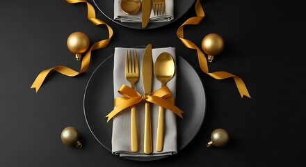 Elegant Gold Flatware Festive Table Setting.
