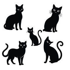Halloween black cat group silhouette vector illustration with spooky gothic design on white background for seasonal decoration