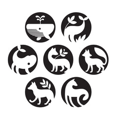Vector cartoon zodiac signs icons with funny animal faces