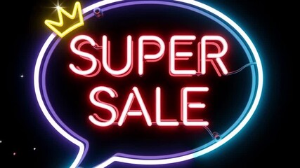 Dynamic neon sign flashes 'SUPER SALE' in vibrant red and blue lights - Powered by Adobe