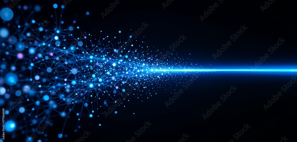 Poster abstract digital network visualization representing data flow and interconnected technology nodes