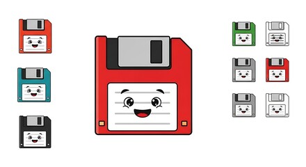 Cute Cartoon Floppy Disk Icons.