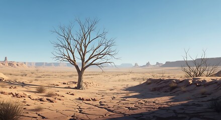 Desert Landscape with Lonely Tree.