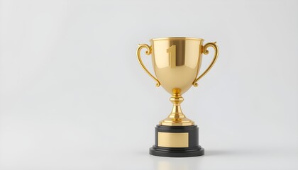 Fototapeta premium First place gold trophy cup isolated on white background. 3d rendering