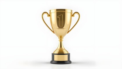 First place gold trophy cup isolated on white background. 3d rendering