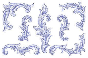 Set of baroque elements, vector for pattern design