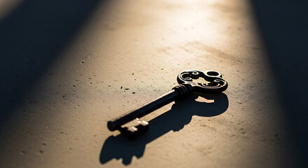 Hand holding a metal key symbolizing access security and the key to success