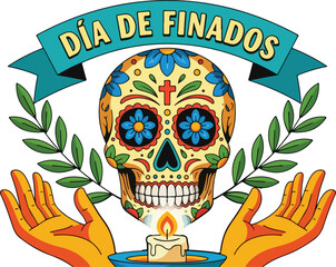 Dia de finados sugar skull illustration isolated on white background