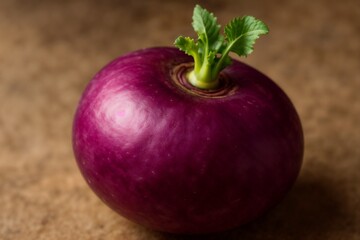 Captivating closeup image of a freshly harvested purple turnip showcasing its vibrant color