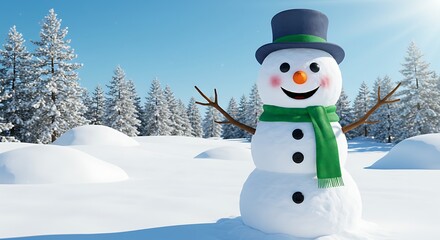 Obraz premium Smiling snowman winter landscape