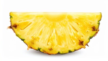 Close-up of a fresh pineapple slice isolated on white, highlighting its juicy texture and vibrant yellow color.