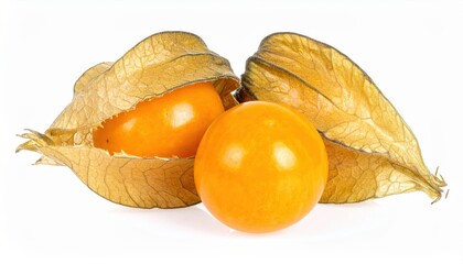 Close-up of ripe physalis fruit with golden husks, showcasing vibrant orange color and unique texture.