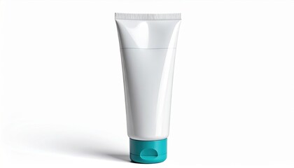 Simple white cosmetic tube with blue cap, ideal for skincare product branding or mockup design on a clean white background.