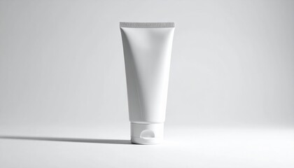 Simple white cosmetic tube on a plain background, ideal for skincare and beauty product presentations.