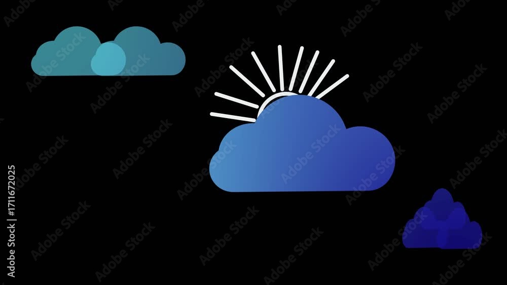 Poster blue gradient sky animation with sun and clouds perfect for climate change and weather graphics. sun