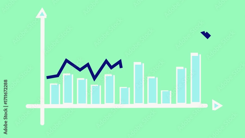 Poster business presentation animation with bar chart progress and economic growth indicators. modern minim
