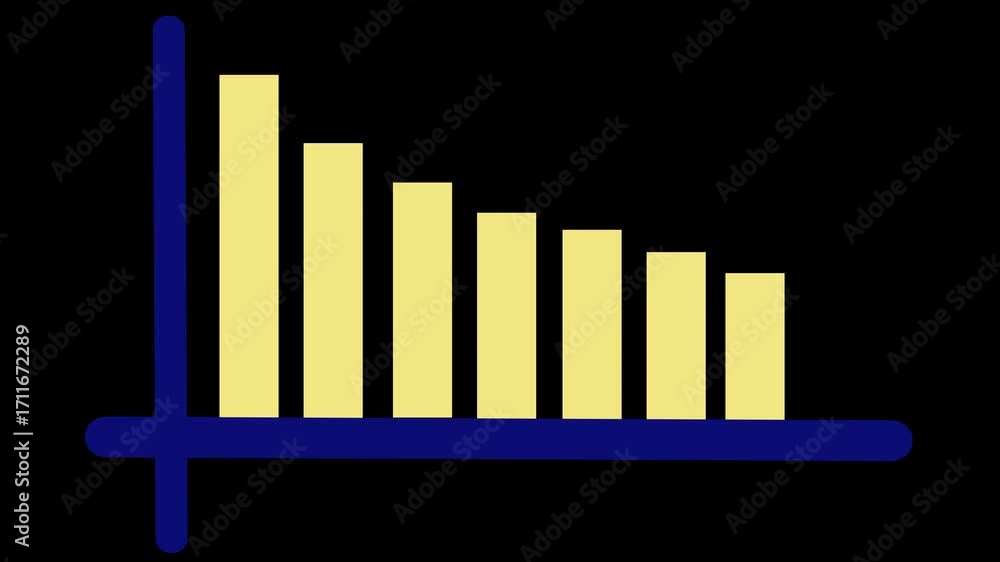 Poster yellow bar decreasing trend animation with dark background for business and economic data. business 