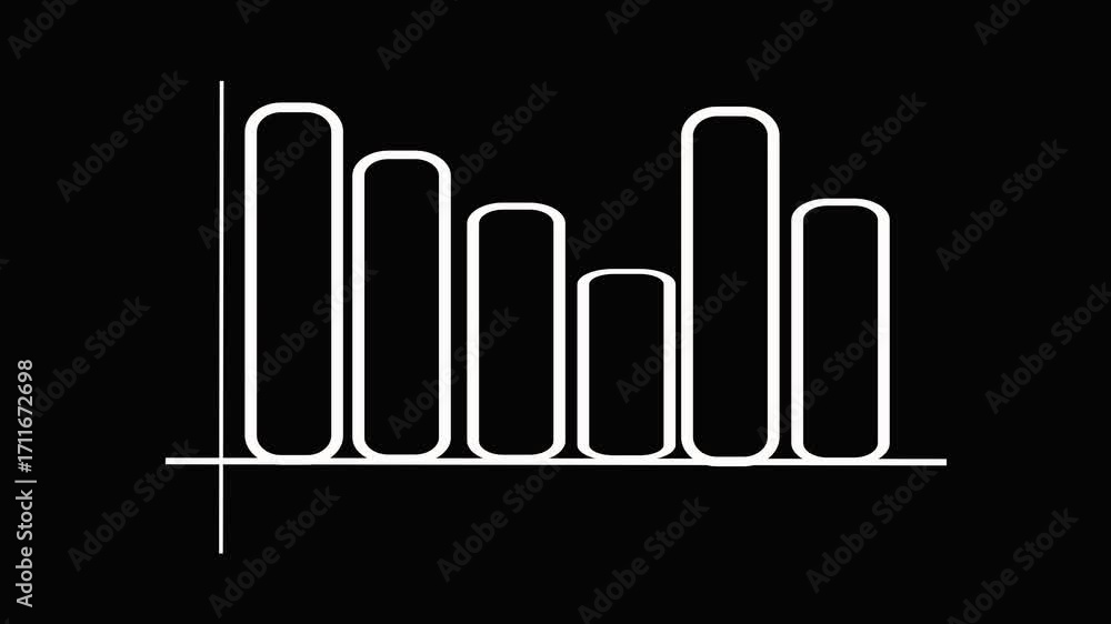 Poster white bars declining bar graph animation decrease reduction diminishing returns data. animated downw