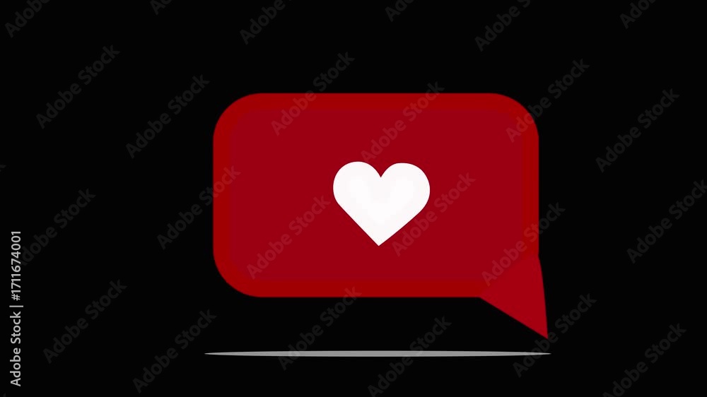 Poster minimalist red heart bubble for notifications and likes. social media like pop-up with animated red 