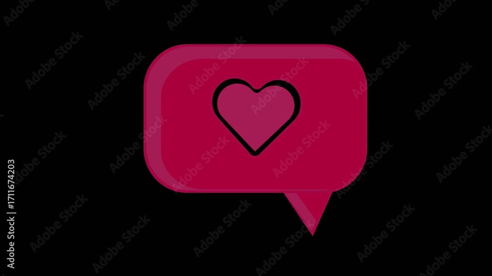 Poster heart bubble love message animation on dark screen. simple animated heart message bubble on black ba