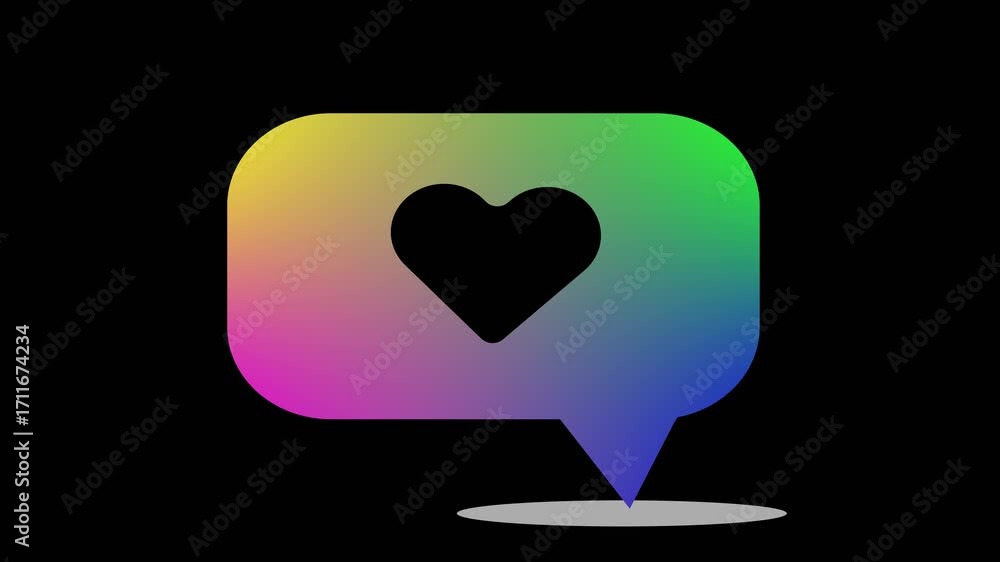 Poster animated colorful speech bubble heart icon love message. social media animation with rainbow gradien