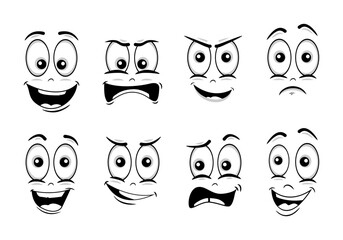 cartoon face set showing different funny expressions and emotions