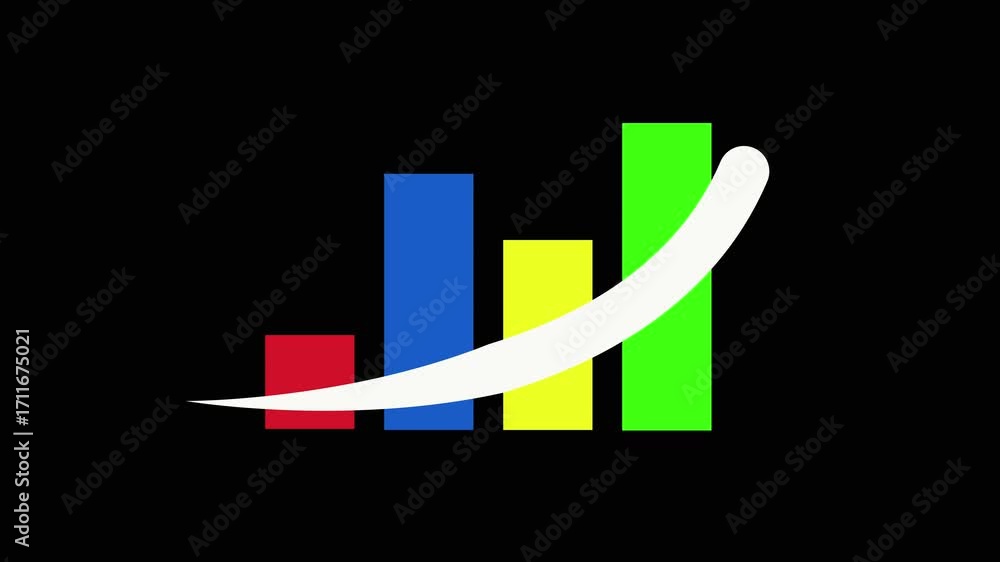 Poster business finance data visualization with colorful upward trend bars. marketing presentation animated
