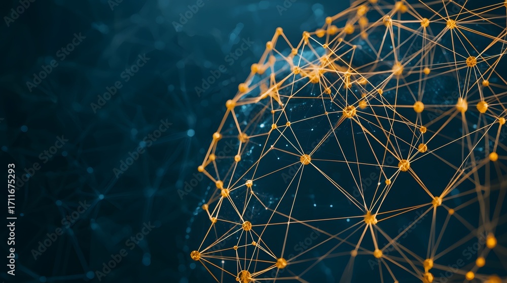 Aufkleber the image displays a complex network of glowing yellow nodes connected by lines against a blurred, d