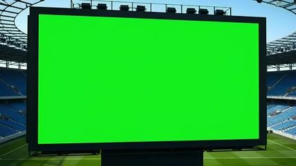 Large green screen stadium scoreboard for advertising and event messages. Chroma key display in a modern sports arena. - Powered by Adobe