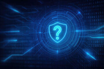 Digital Shield with Question Mark and Binary Code Background technology