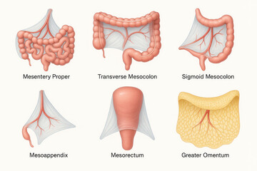 Anatomical Illustration of Human Mesentery and Intestines