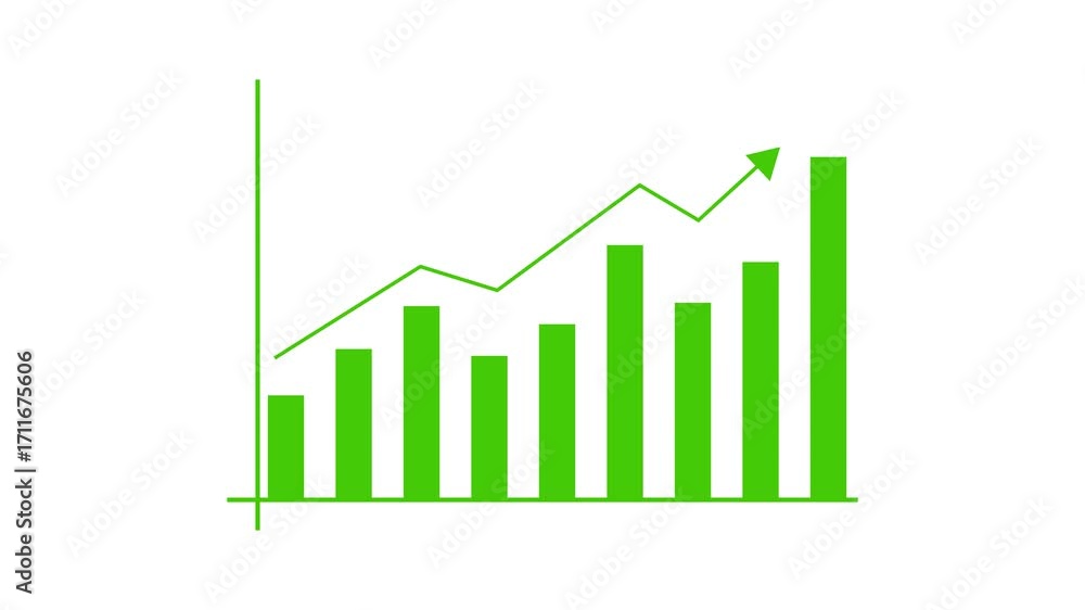 Poster animated growth green bar graph chart upward trend financial business data infographic element. gree
