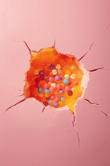 Candy hole on pink wall close up