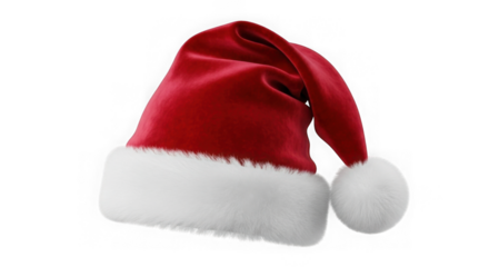 Red santa claus hat isolated on transparent background for christmas celebration