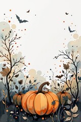 Vector pumpkin and autumn leaves frame for a festive Halloween or Thanksgiving harvest background.