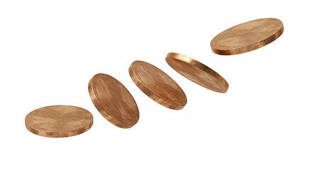 Set of shiny bronze coins, perfect for finance, treasure, currency, and money design elements. Isolated on white or transparent background. PNG format.