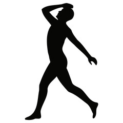 Silhouette of a person midstride with arm raised, minimalist and dynamic pose