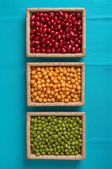 Legumes Display in Crates Top Down Colorful Beans Flat Lay