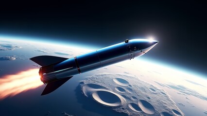 Space tourism rocket orbiting earth and moon