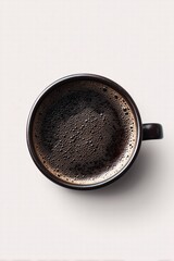 Overhead View of Coffee Cup for International Coffee Day, Clean Background Highlighting Beverage Details, Ideal for Holiday Marketing and Social Media Promotion