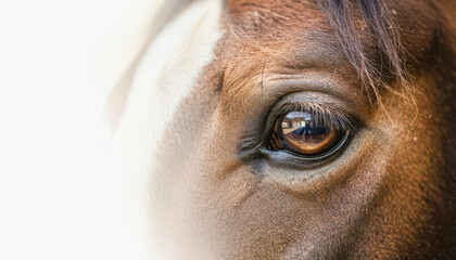 Close-up of horse eye capturing tranquility in nature. captivating detail and natural textures in equestrian scene.