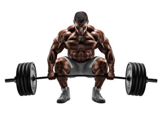 Intense bodybuilder preparing for a heavy deadlift on a transparent isolated background