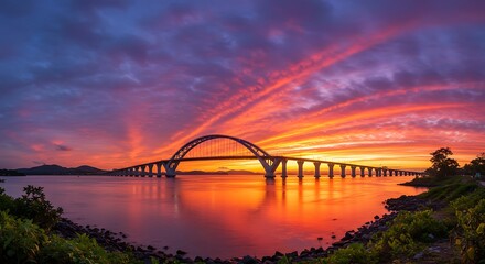 Obraz premium Sunset bridge over water