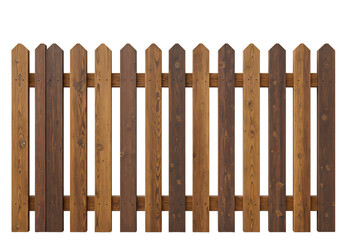 Rustic Wooden Picket Fence CloseUp Texture of Weathered Brown and Tan Wood isolated on transparent background