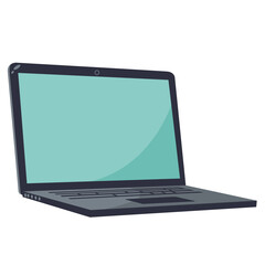Black laptop with teal screen, computer device illustration perfect for work or education themes.

