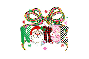 Nurse Lettering with Santa Claus and Holiday Ribbon – Colorful Christmas Word Design
