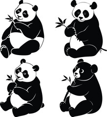 Cute panda flat design collection, vector illustration