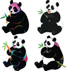 Cute panda flat design collection, vector illustration